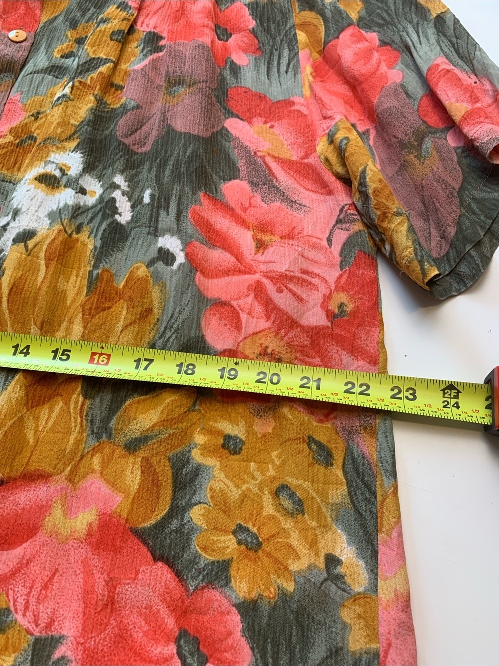 Vintage Rare Mango Bright Floral Top or Dress in Mustard w Coral & Green - Picture 13 of 17